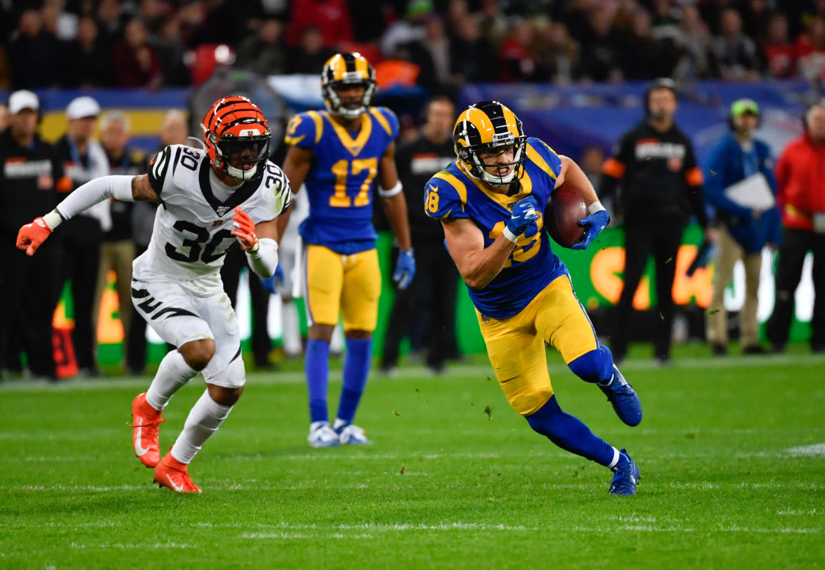 Rams wide receiver Cooper Kupp runs upfield during the second quarter of a 2019 game against the Bengals during the NFL International Series at Wembley Stadium in London.