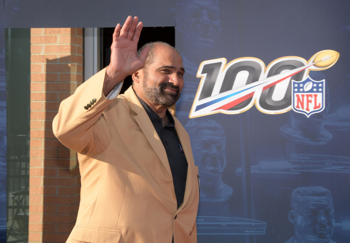 Franco Harris arrives during the 2019 Pro Football Hall of Fame Enshrinement at Tom Benson Hall of Fame Stadium.