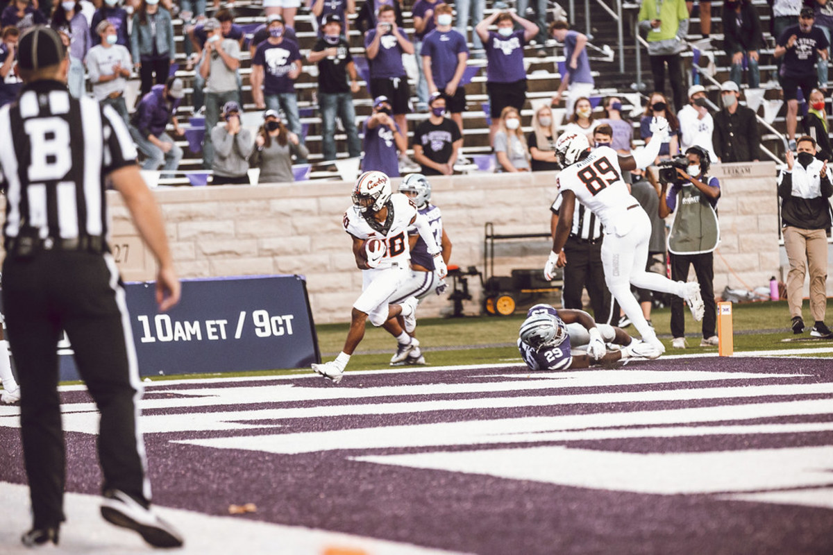 Brennan Presley scores the only Cowboy offensive touchdown at Kansas State.