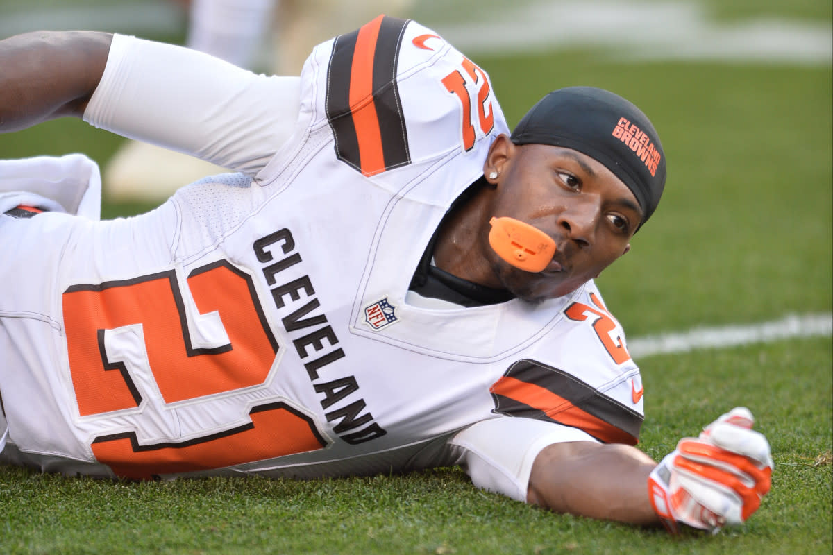 Former Browns cornerback Justin Gilbert prepares for a 2016 preseason game. He was one of two first-round draft picks the Browns selected in 2014 who never made any significant contributions in the NFL.