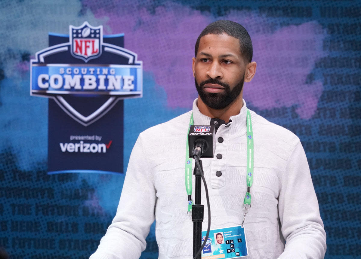 First-year Cleveland general manager Andrew Berry speaks during the 2020 NFL Combine in Indianapolis. The early returns on his first draft class in Cleveland have been positive.