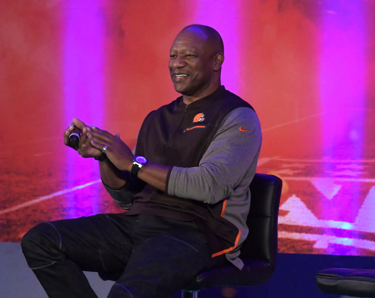 Former Browns cornerback Hanford Dixon speaks at NFL UK Live at the Landmark Hotel in London in 2017.