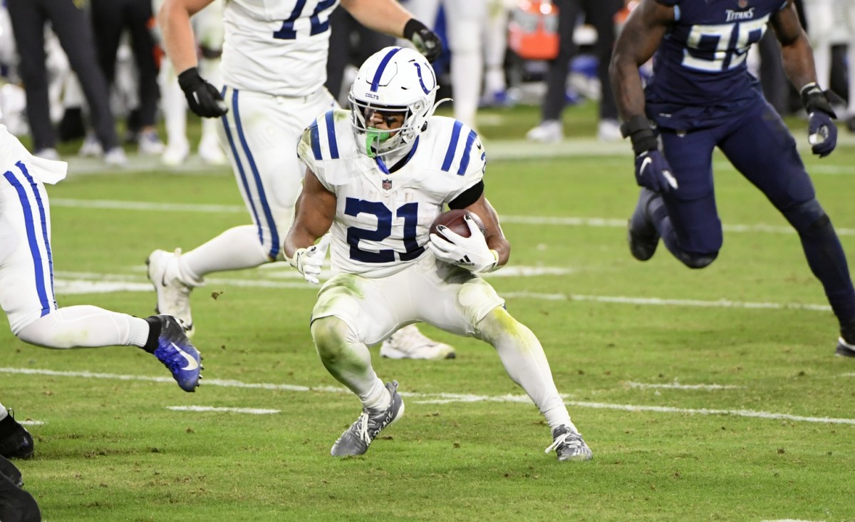 Indianapolis Colts running back Nyheim Hines amassed a career-high 110 total yards in Thursday's 34-17 road win over the Tennessee Titans and scored a touchdown rushing and receiving for his third multi-score game of the season.