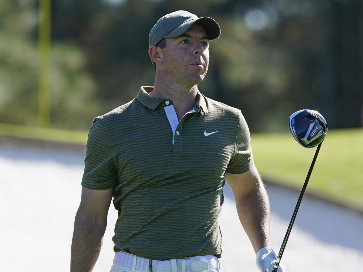 Rory McIlroy looks on after teeing off on the 3rd tee during the second round of The Masters golf tournament