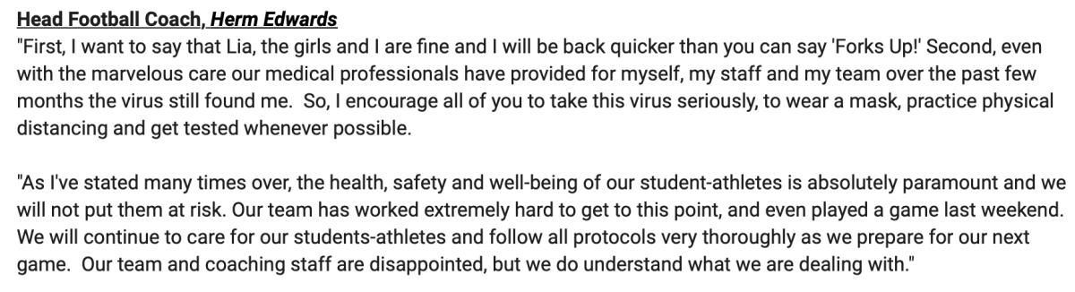 Herm Edwards statement on contracting COVID-19