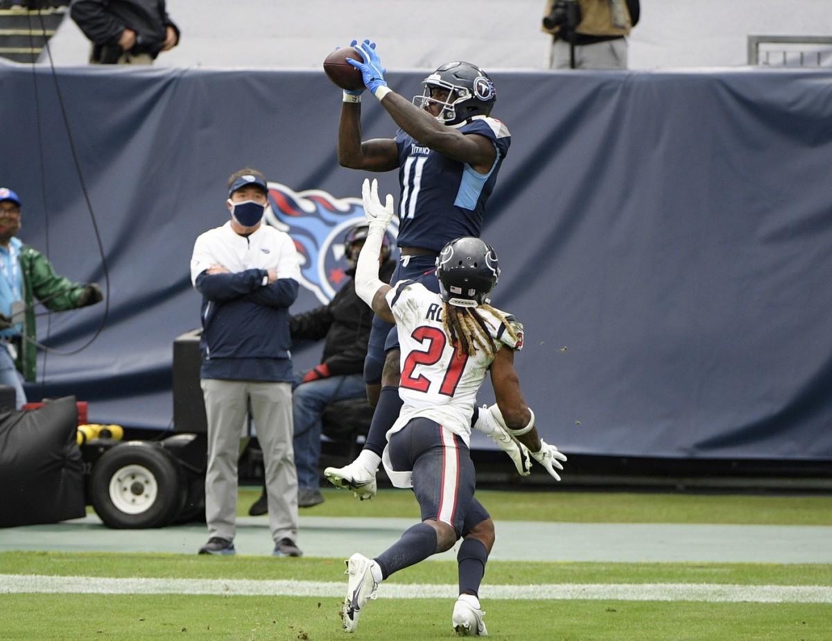 Tennessee Titans wide receiver A.J. Brown catches a last-second touchdown pass to force overtime against the Houston Texans.