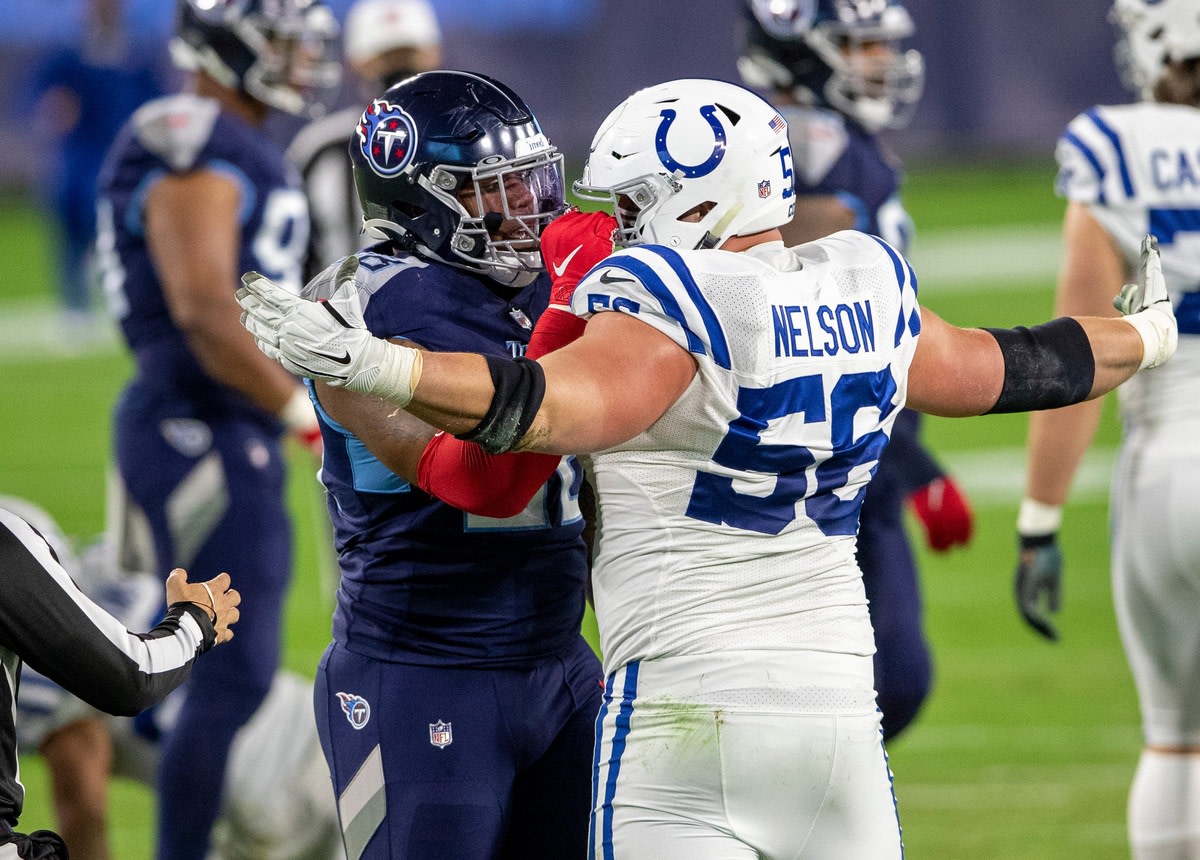 Indianapolis Colts offensive left guard Quenton Nelson, shown in Thursday's road win at Tennessee, was named to the Pro Football Focus 'Team of the Week.'