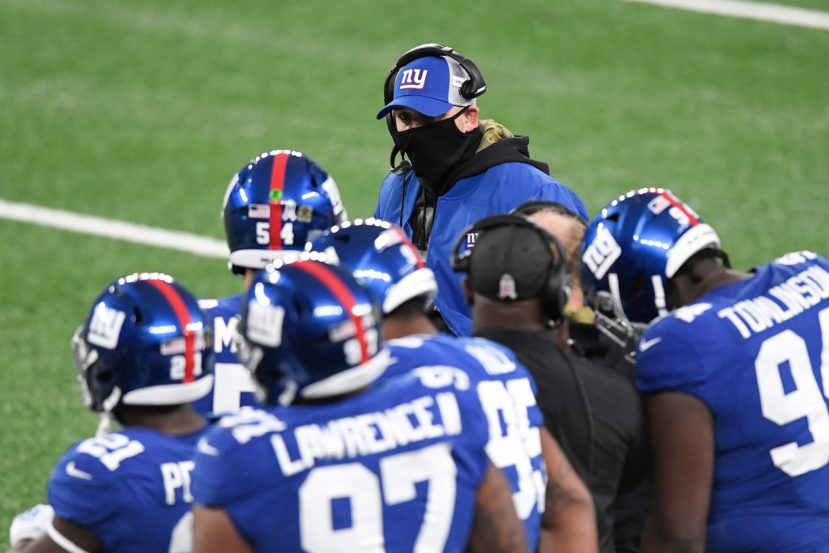 New York Giants head coach Joe Judge on the sideline in the second half against the Philadelphia Eagles. The Giants defeat the Eagles, 27-17, at MetLife Stadium on Sunday, Nov. 15, 2020.