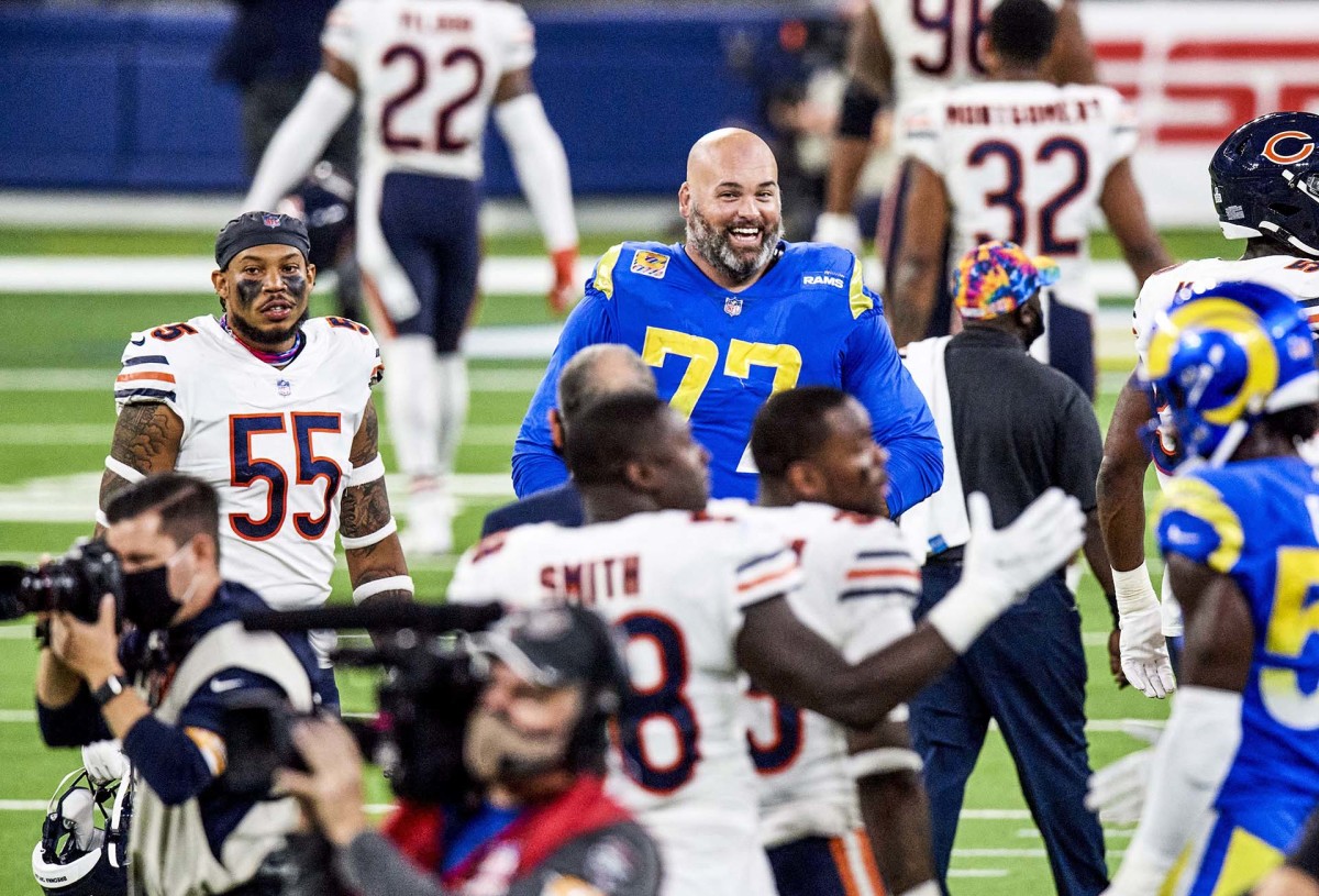 Andrew Whitworth smiles post-game after a Rams victory over the Bears