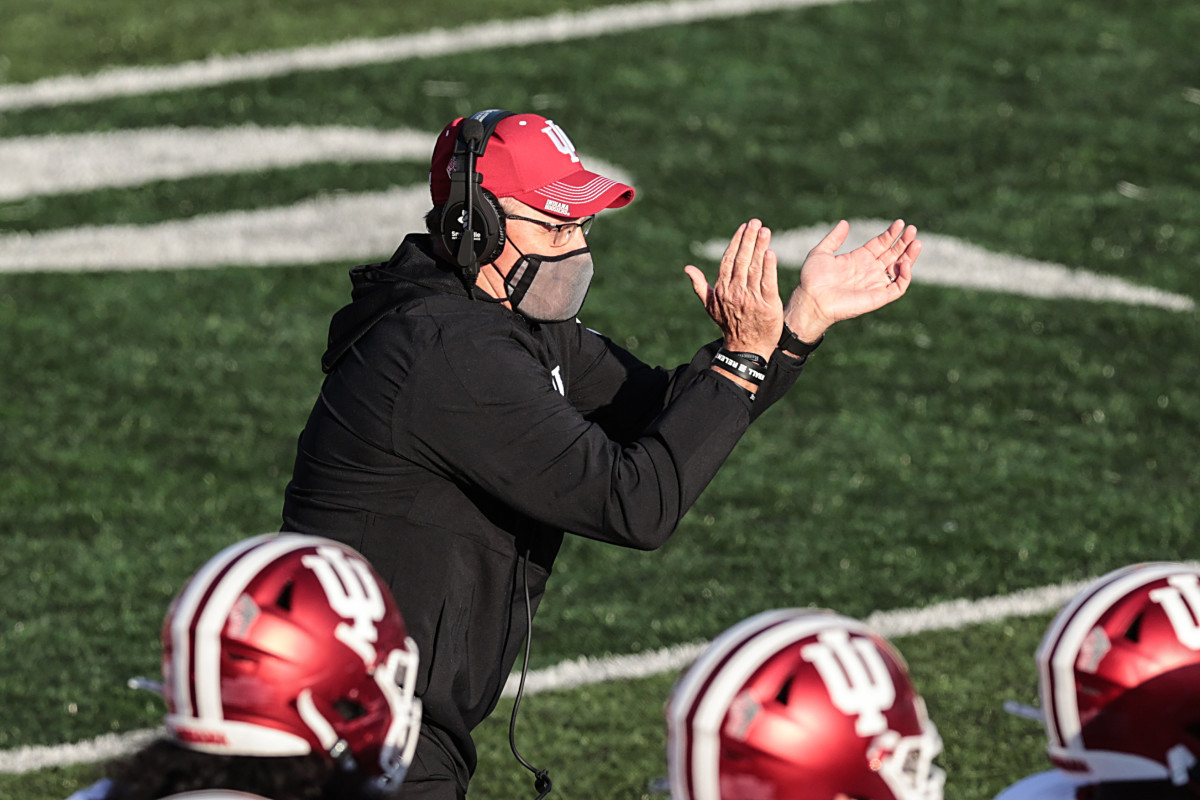 Indiana coach Tom Allen claps on the sideline