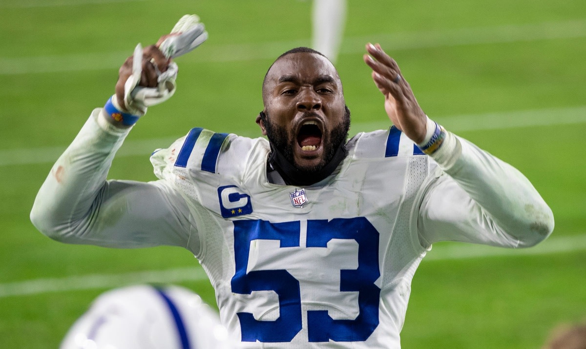 Indianapolis Colts linebacker Darius Leonard reacts on the sideline during a Week 10 road win at Tennessee.