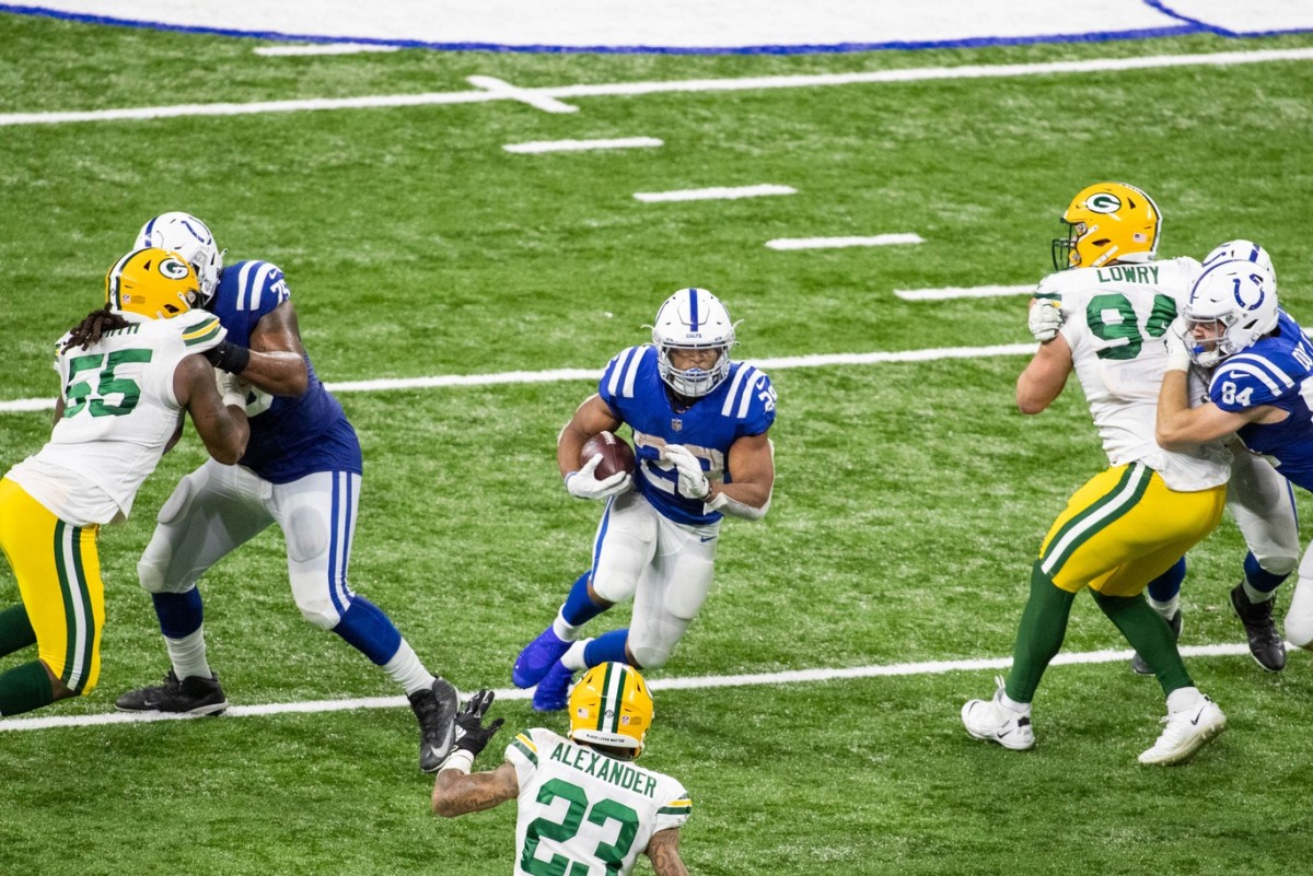 Indianapolis Colts rookie running back Jonathan Taylor rushed for 90 yards in a Week 11 home win over the Green Bay Packers