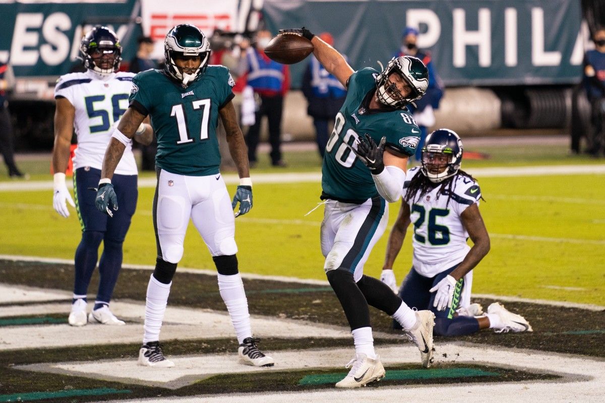 Dallas Goedert scores a TD vs. Seattle