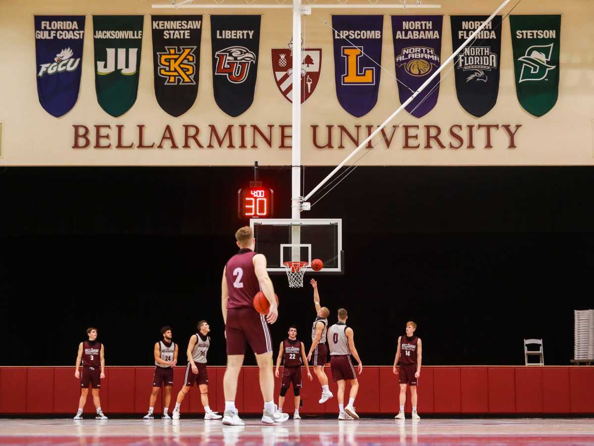 Bellarmine basketball practice. The Knights have had 12 seasons of at least 20 wins under coach Scott Davenport. Now they're going into Division I basketball at the ASUN conference. Nov. 16, 2020