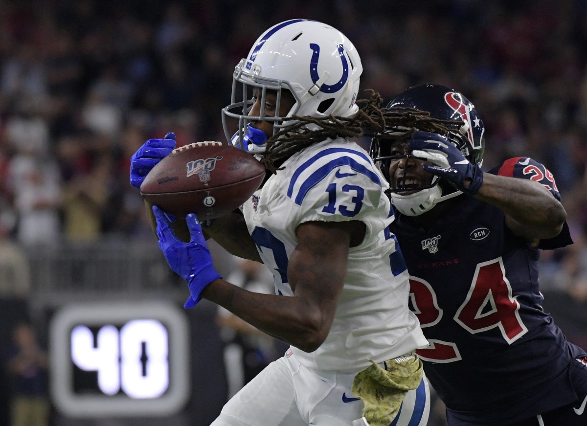 Indianapolis Colts wide receiver T.Y. Hilton makes a catch at Houston in a 2019 game.