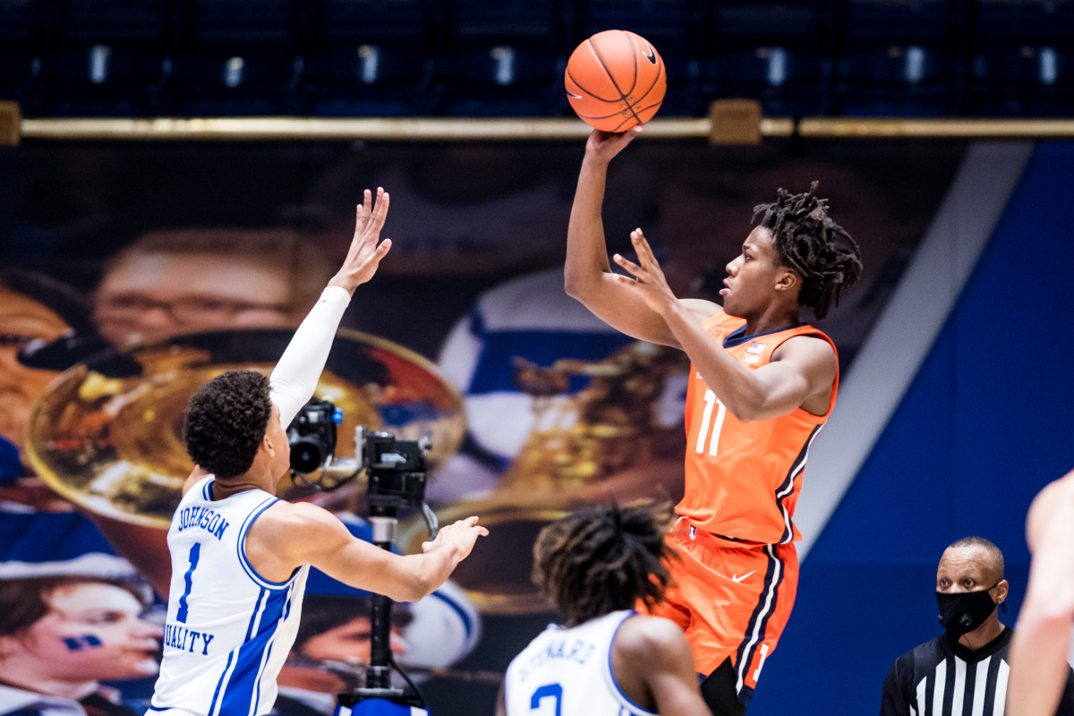 Illinois junior guard Ayo Dosunmu, a preseason first-team All-America selection, registered 18 points, 12 rebounds and five assists in a 83-68 victory at No. 10 Duke on Dec. 8, 2020.