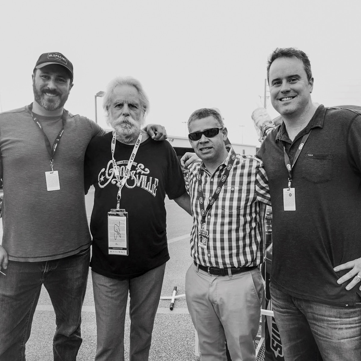 Jolivette (far right) with a few Fox friends and bearded Dead legend Bob Weir at Talladega.