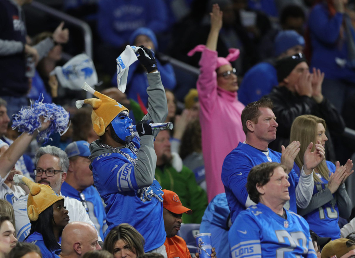 Detroit Lions fans cheer at Ford Field