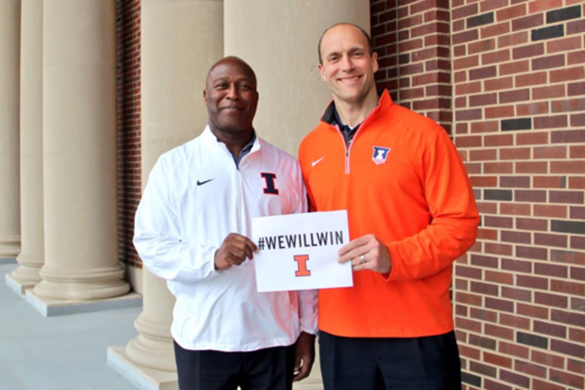 On March 7, 2016, this photo came across Twitter as Illinois athletics director Josh Whitman (right) announced the hiring of Lovie Smith (left) as its new head football coach.