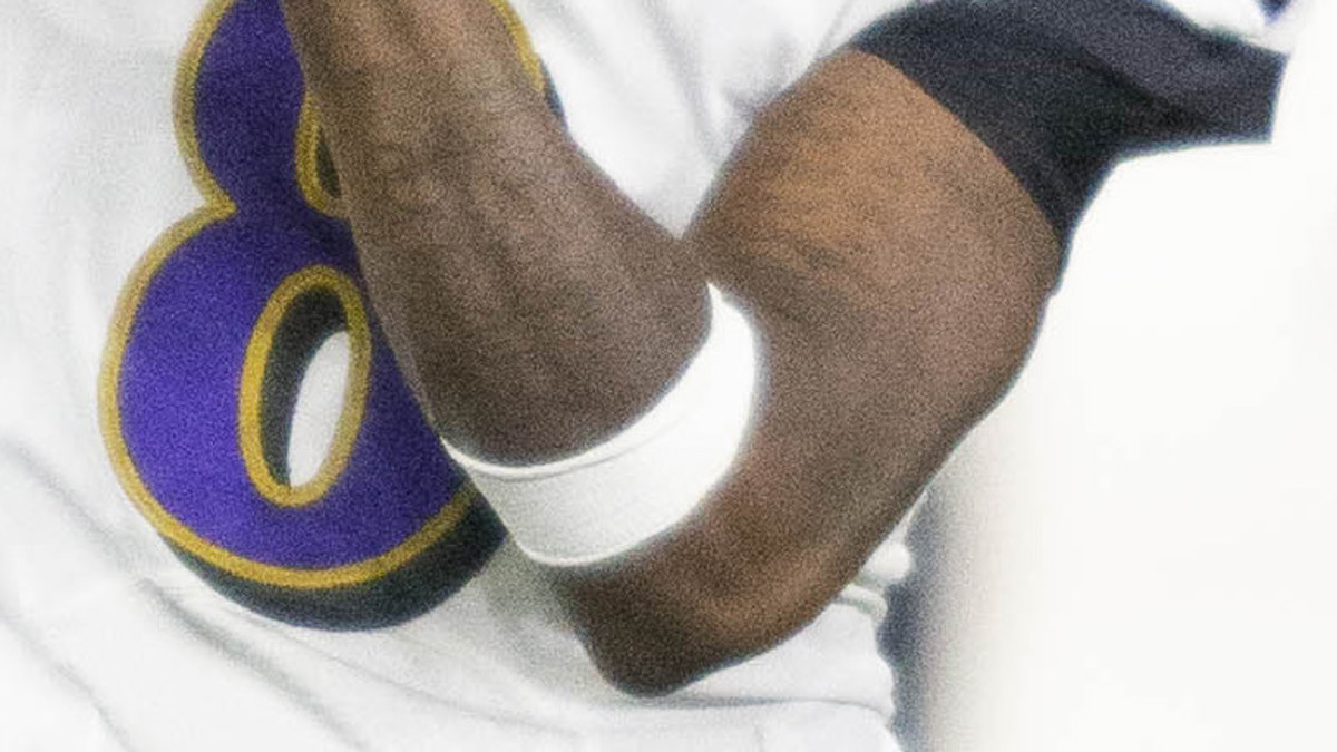 A bandage on Lamar Jackson's arm