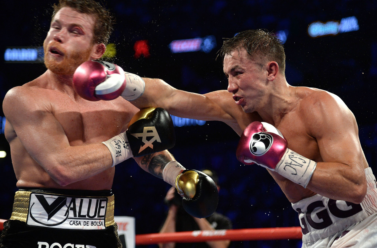 Canelo Alvarez (black trunks) and Gennady Golovkin (white trunks) box in the middleweight world championship boxing match at T-Mobile Arena in September 2018. Alvarez won via majority decision.