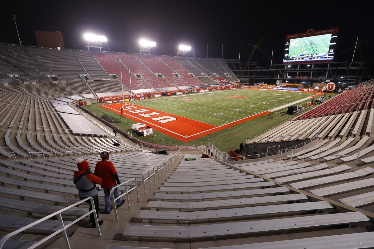 Dec 5, 2020; Salt Lake City, Utah, USA; Preparation for the game was underway prior to the Utah Utes plying the Oregon State Beavers at Rice-Eccles Stadium.