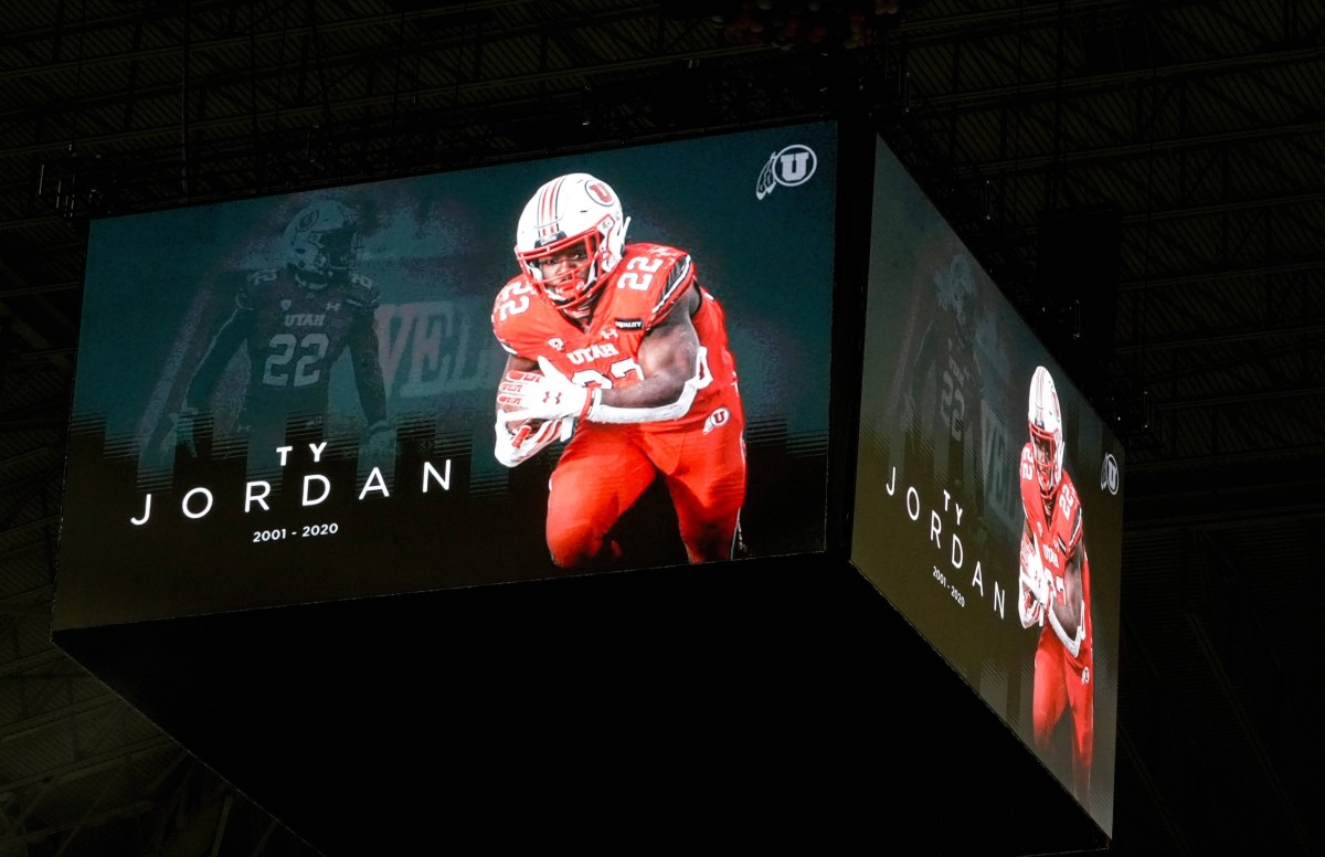 Dec 29, 2020; San Antonio, TX, USA; Moment of silence for Utah running back Ty Jordan during the first half of a game between the Texas Longhorns and the Colorado Buffaloes at Alamodome.