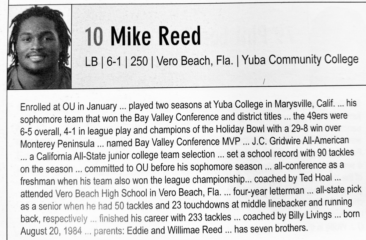 Reed's bio in the 2007 OU media guide
