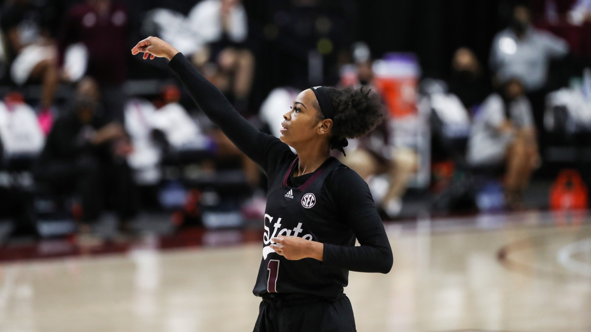 Mississippi State guard Myah Taylor led the Bulldogs with 14 points in Sunday's loss at Texas A&M. (Photo courtesy of Texas A&M athletics)