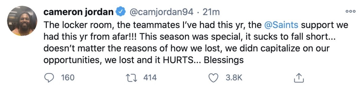Cameron Jordan's farewell tweet to the season