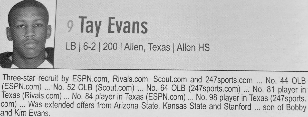 Tay Evans bio in the 2014 OU media guide