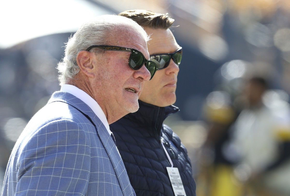 Indianapolis Colts owner Jim Irsay (left) and general manager Chris Ballard have to find a quarterback for 2021 and beyond.