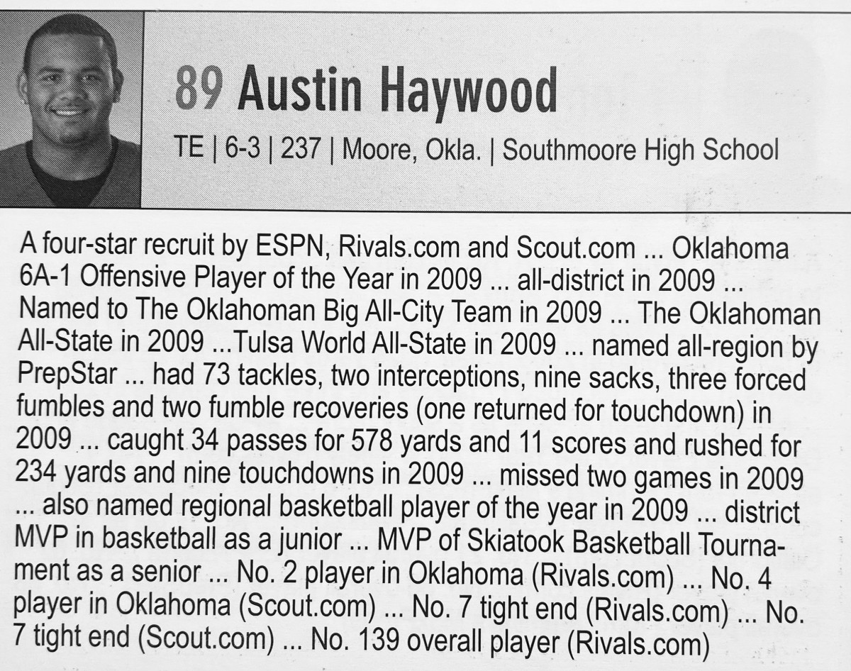 Austin Haywood's bio in the 2010 OU media guide