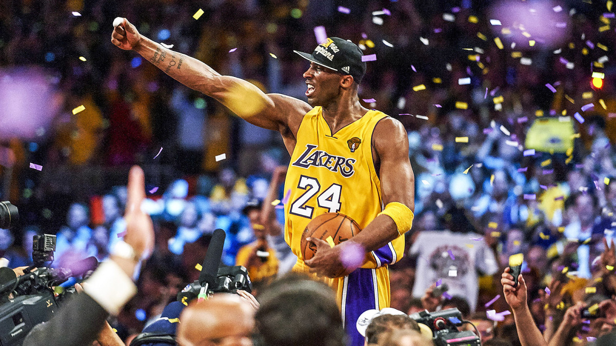 Kobe Bryant celebrates after winning NBA Finals