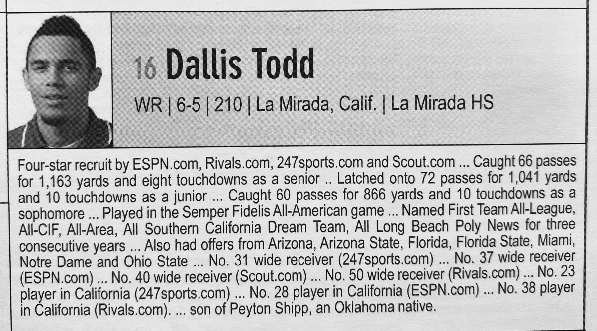 Dallis Todd's bio in the 2014 OU media guide