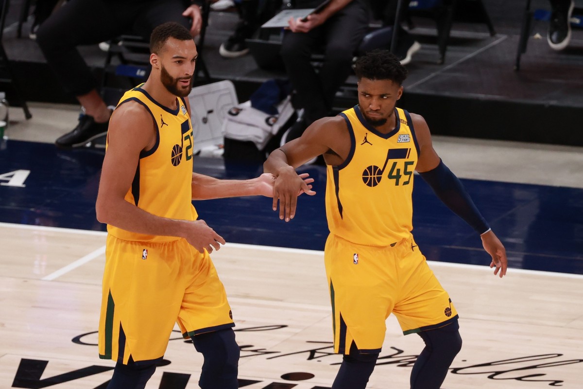 Donovan Mitchell Rudy Gobert Utah Jazz against the New York Knicks