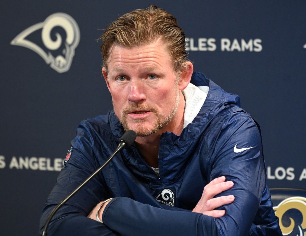 Los Angeles Rams general manager Les Snead addresses the media at a press conference at Cal Lutheran University prior to the 2019 NFL Draft.