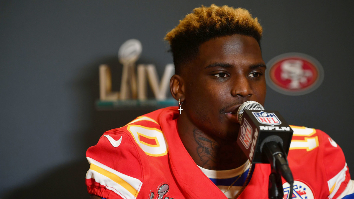 Tyreek Hill answers questions at Super Bowl LIV media day