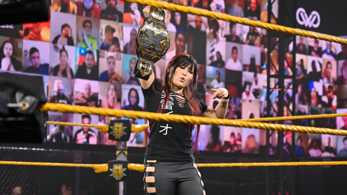 WWE's Io Shirai in the ring with the NXT women's championship