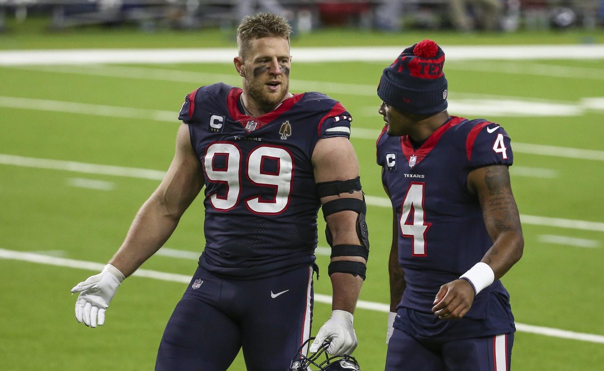 JJ Watt apologizes to Deshaun Watson for the Texans wasting one of Watson's prime seasons as the two walk off the field at the end of the 2020 season