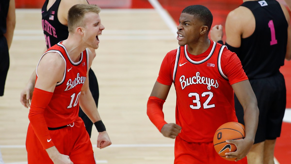 E.J. Liddell and Justin Ahrens celebrate during Ohio State's win over Penn State.