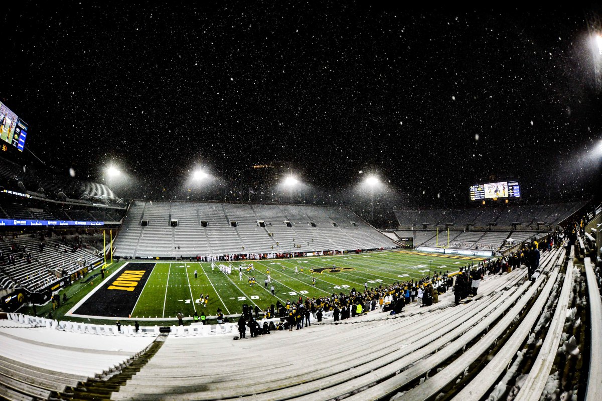 A general view of a largely empty Kinnick Stadium during the fourth quarter between the Iowa Hawkeyes and the Wisconsin Badgers.