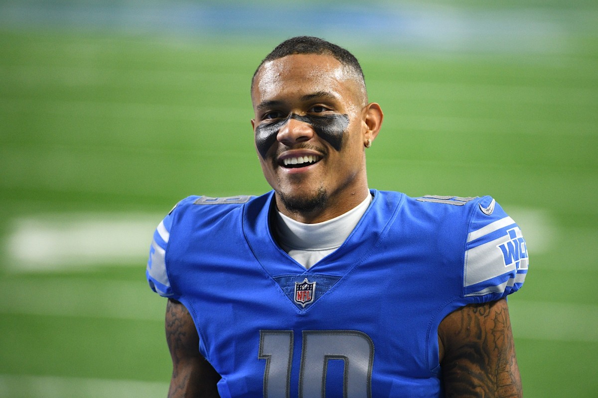 Oct 4, 2020; Detroit, Michigan, USA; Detroit Lions wide receiver Kenny Golladay (19) before the game against the New Orleans Saints at Ford Field.