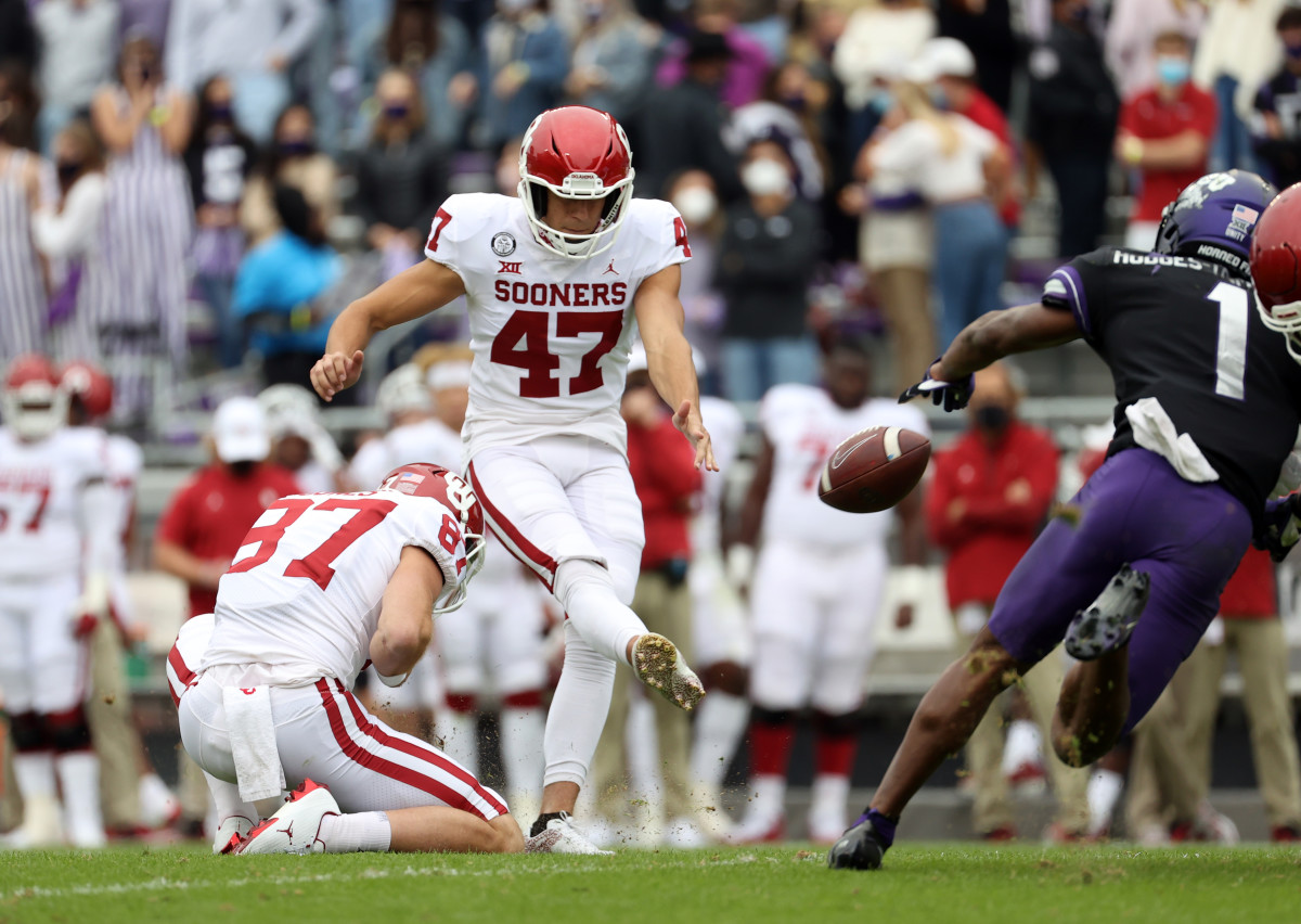 Gabe Brkic nailed a career-long 54-yard field goal attempt against Iowa State in the Big 12 Championship