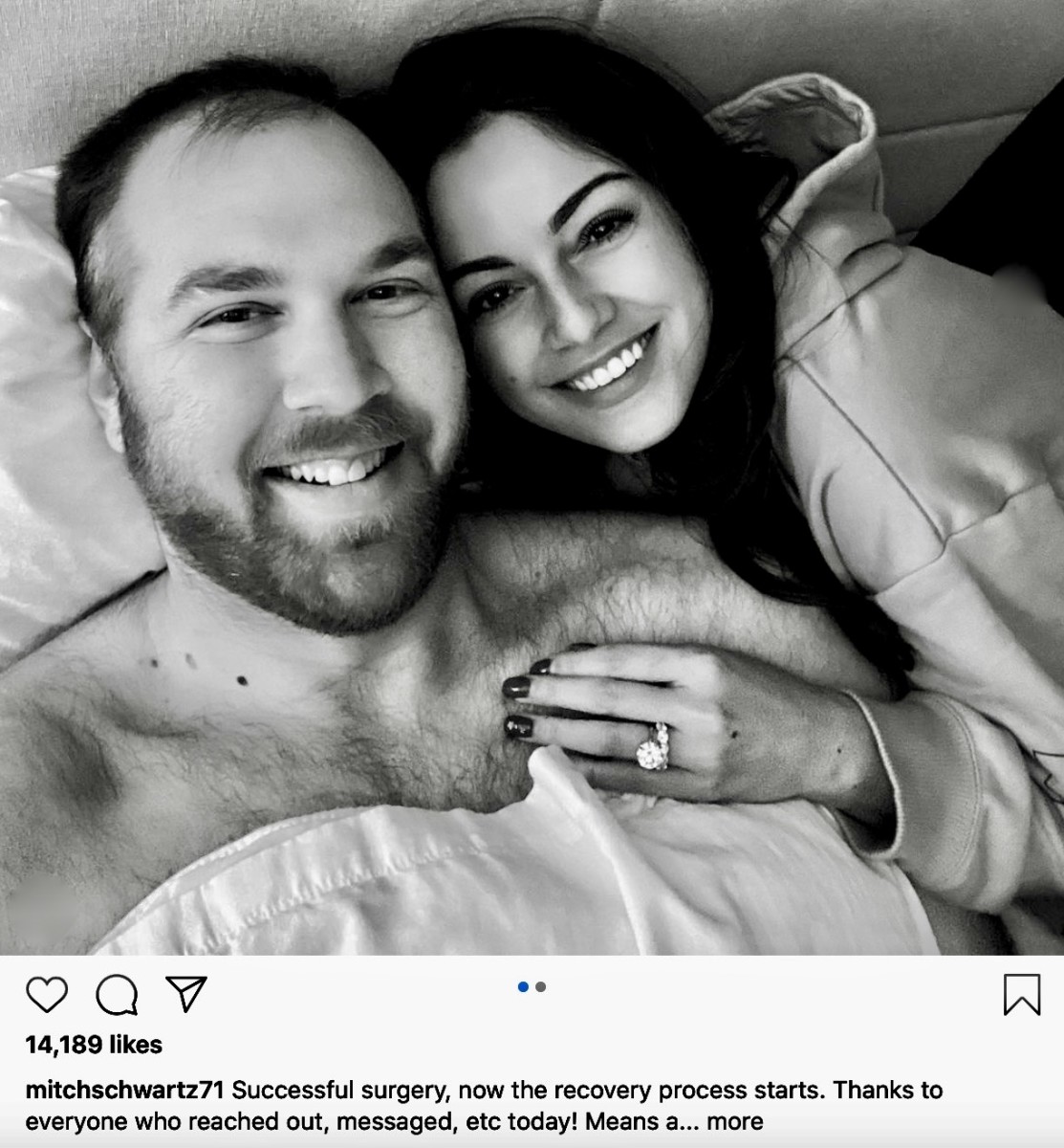 Mitchell Schwartz, post-surgery, with his wife, Brooke