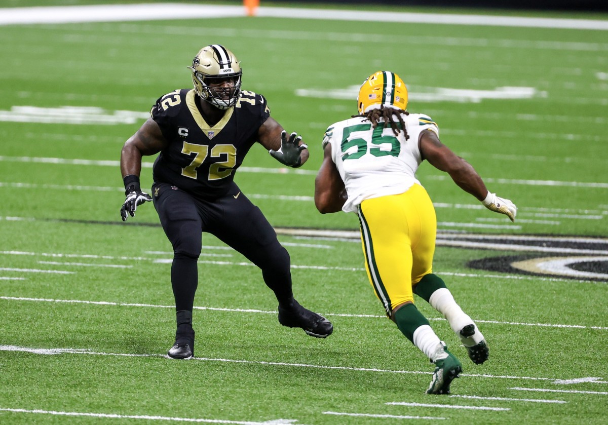 Sep 27, 2020; New Orleans, Louisiana, USA; Saints offensive tackle Terron Armstead (72) against Packers defensive end Za'Darius Smith. Mandatory Credit: Derick E. Hingle-USA TODAY 