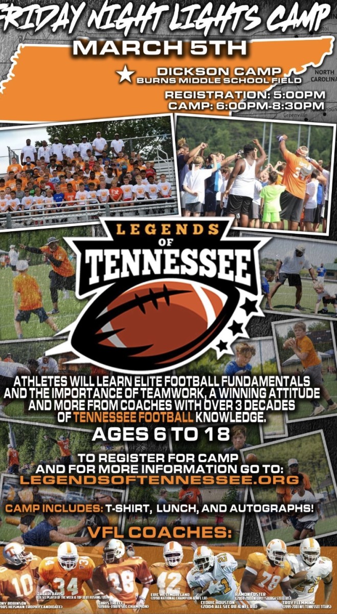 The “Legends of Tennessee” poster for their Dickson camp on March 5, 2021.