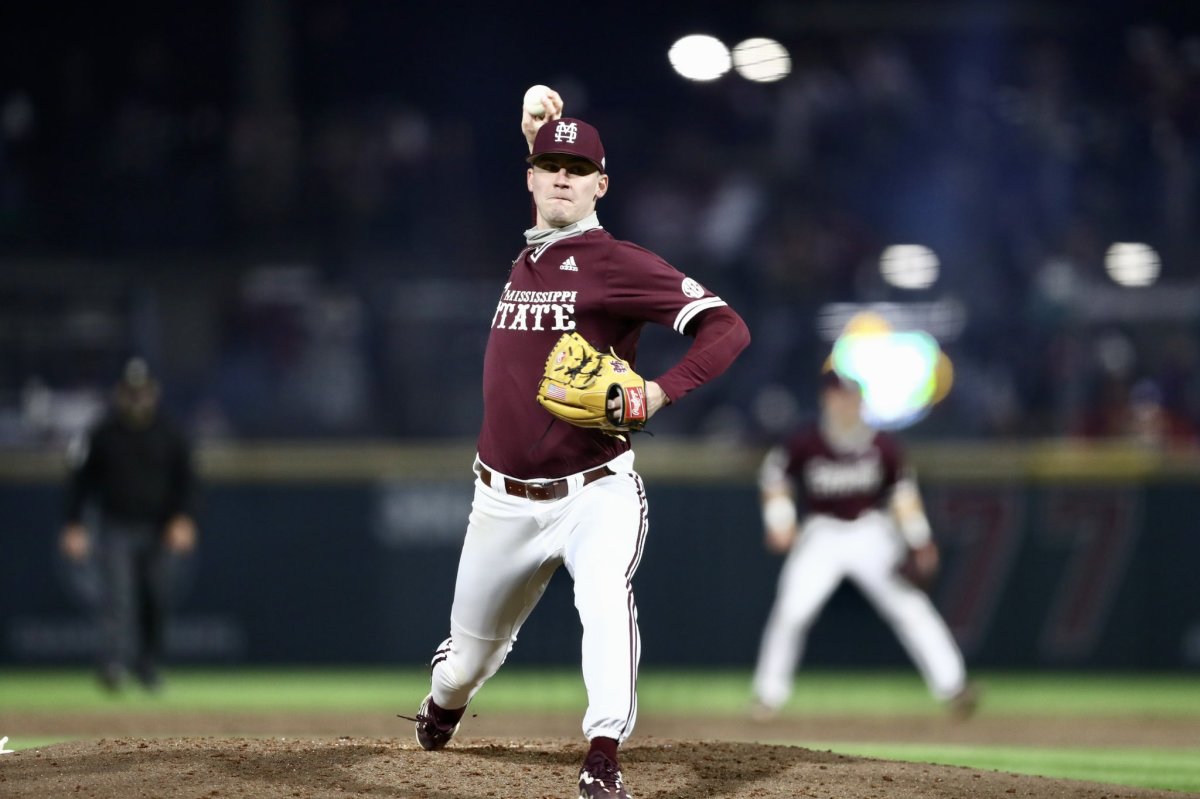 Brandon Smith delivers a pitch for Mississippi State on Friday night. Smith pitched 4.1 perfect innings in MSU's 8-3 win over Kent State. (Photo courtesy of Mississippi State athletics)