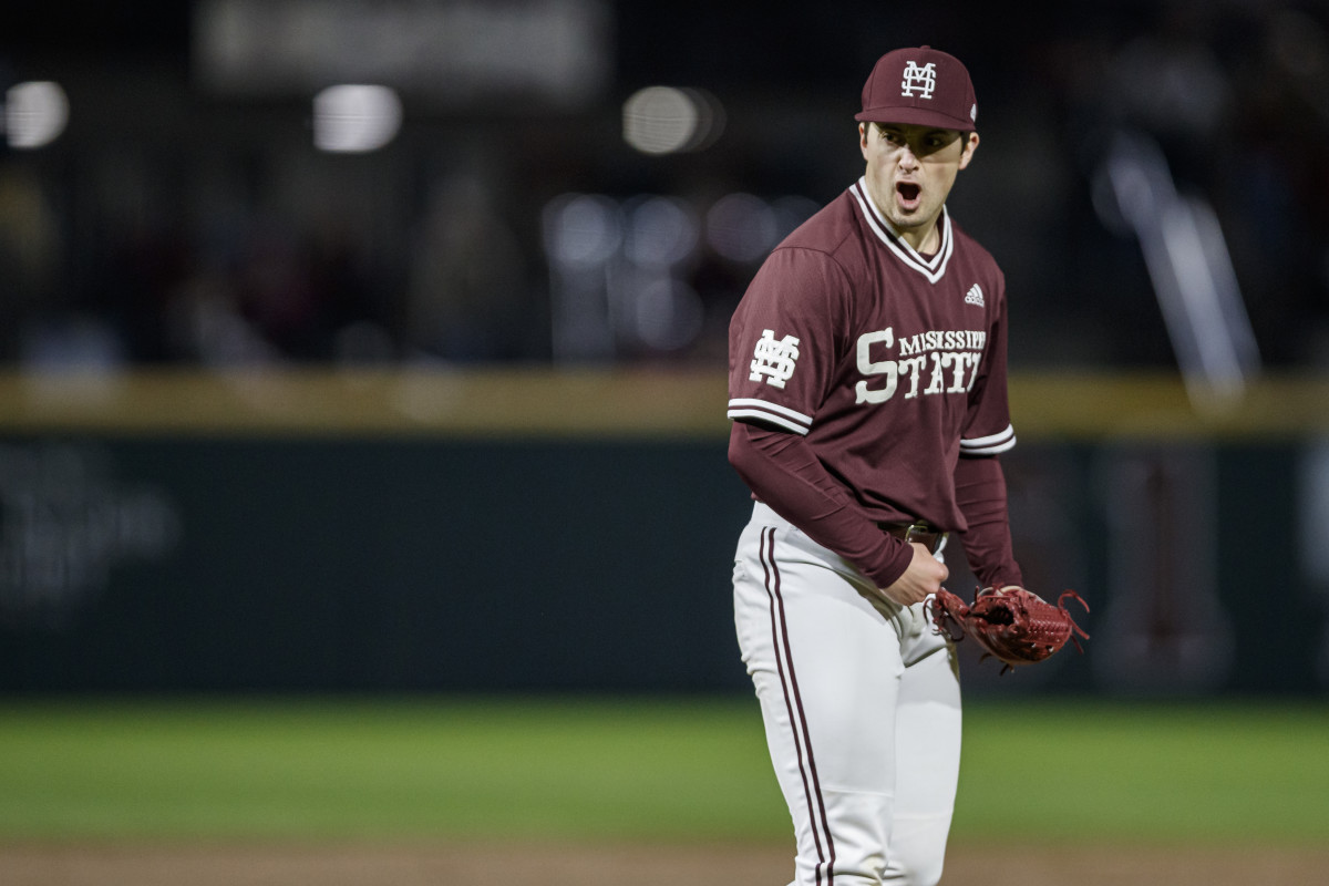 Mississippi State pitcher Carlisle Koestler reacts during the weekend series against Kent State. (Photo courtesy of Mississippi State athletics)