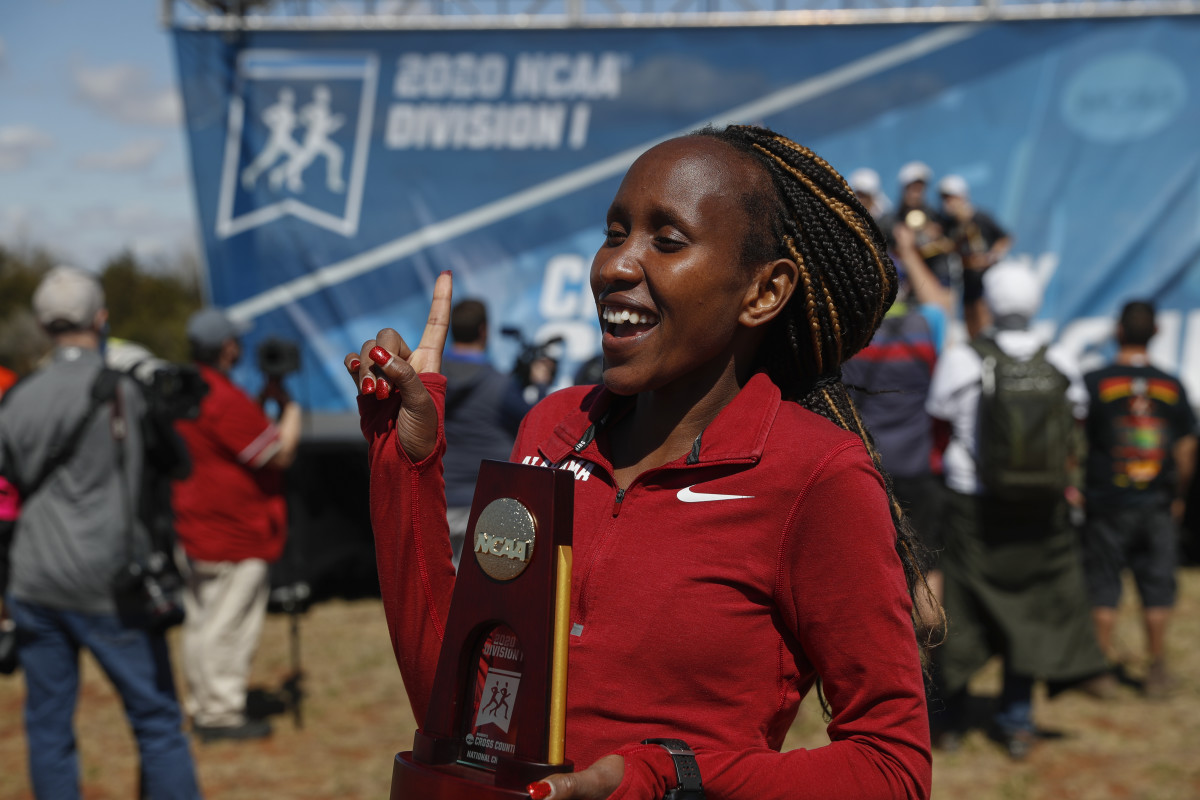 Mercy Chelangat with her national championship tropy